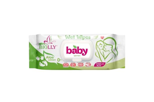 Серветки вологі Biolly Baby з клапаном, 120шт.