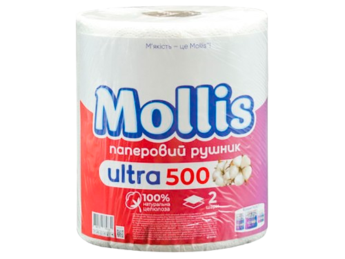 Паперовий рушник Mollis Jumbo двошаровий, 500шт.