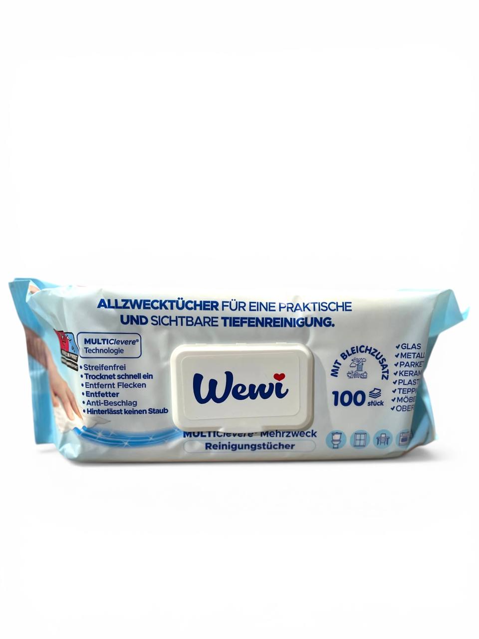 Серветки вологі для прибирання парфумовані WEWI Відбілюючі 100шт/уп