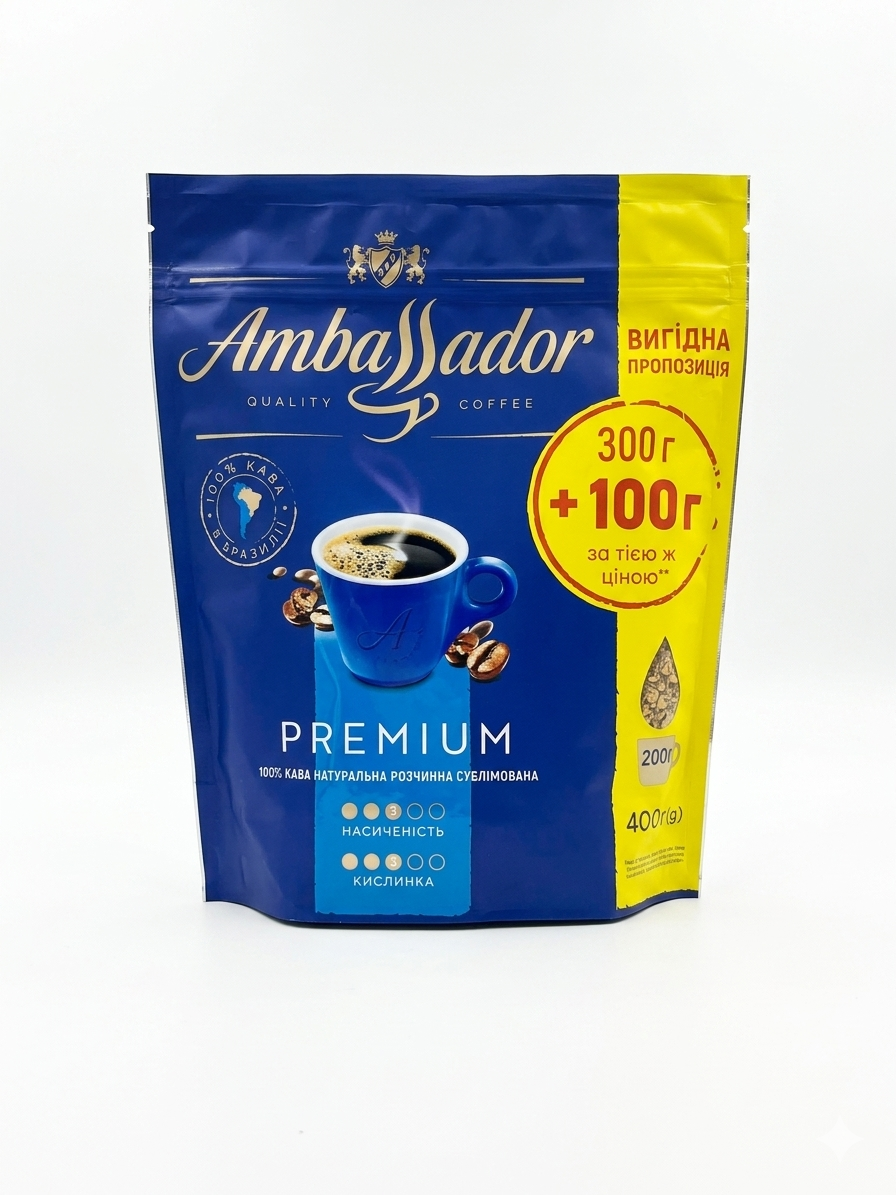 Кава розчинна Ambassador Premium 300+100 г Амбасадор 400 г